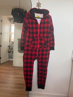 Tipsy Elves Red and Black Hooded One-Piece Jumpsuit